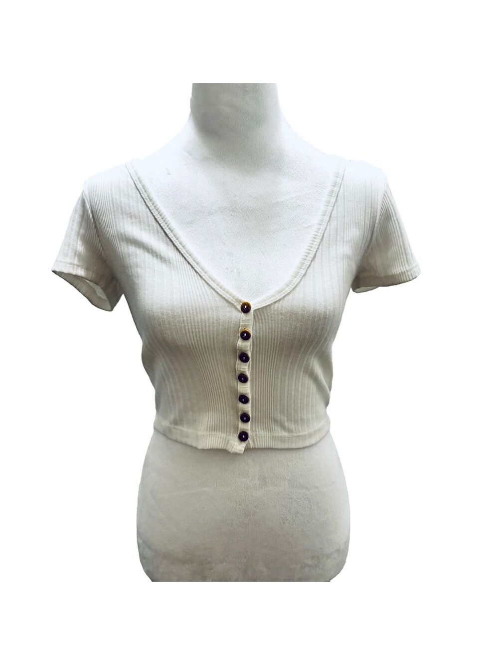 Women's FOREVER 21 White Ribbed Crop Top Size S